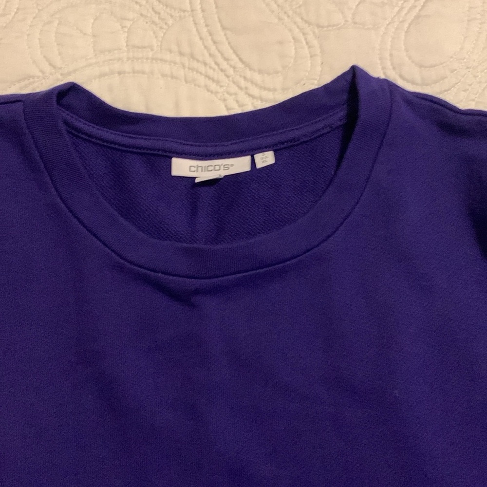 Chico’s Women’s Zenergy Lace Trim Long Sleeve Sweatshirt Blue Size XL - Picture 7 of 11
